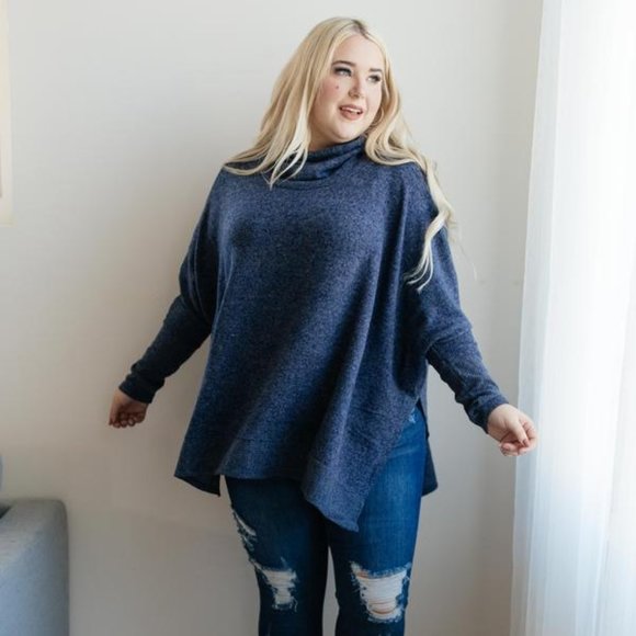 Brushed Melange Cowl Neck Sweater in Navy - Picture 4 of 5